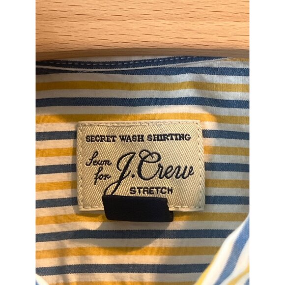 J.Crew Mens Secret Wash Shirt L Striped Yellow/Blue Stretch Long Sleeve Button-U - Picture 4 of 7